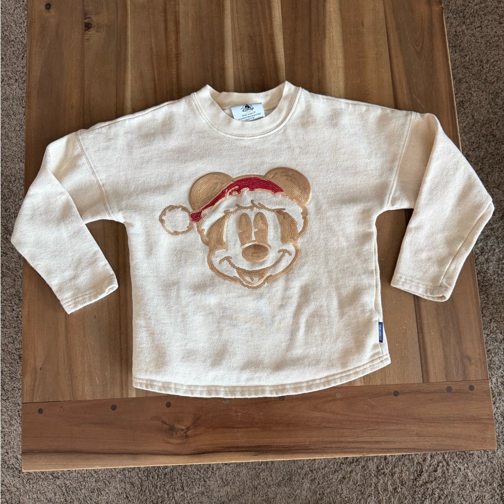 Disney Disneyland Christmas Mickey gold/red sparkle spirit Jersey. Kids M 7/8